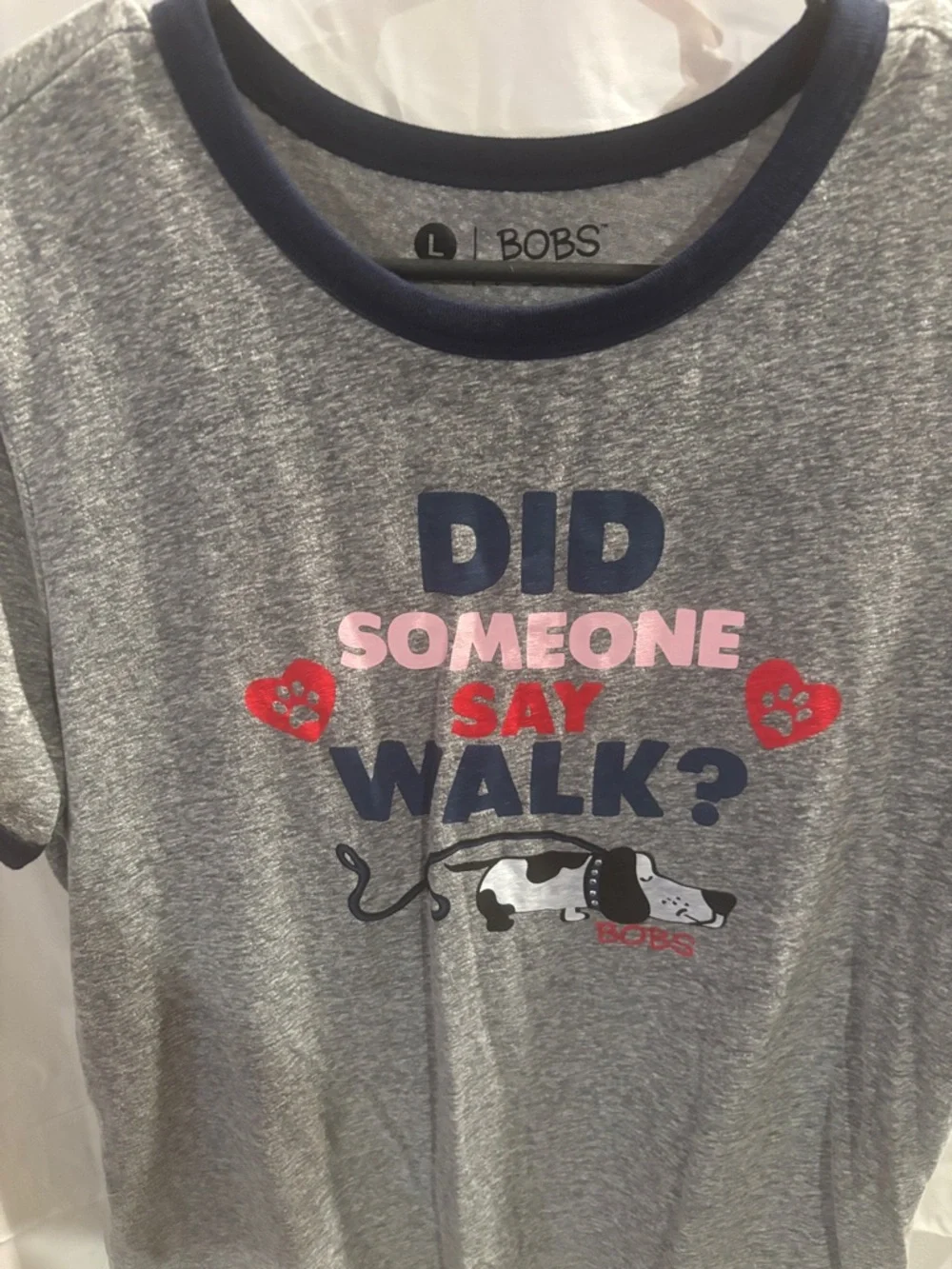 BOBS from Skechers Heather Gray Short Sleeve Tee with Navy and Pink Accents - Picture 3 of 4
